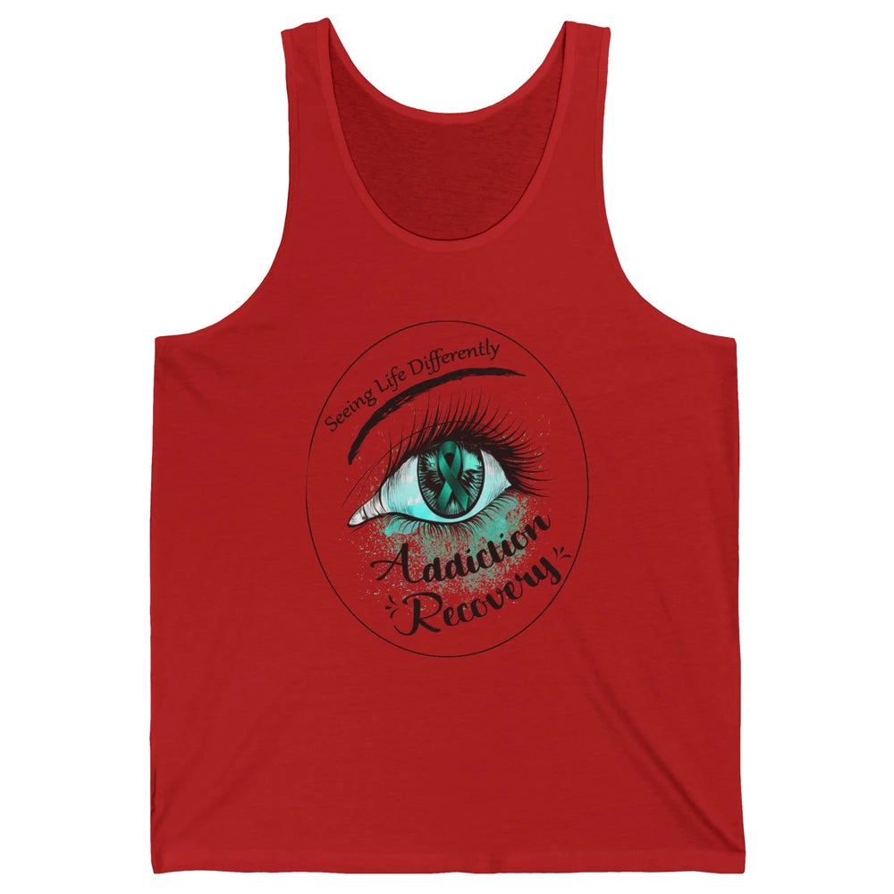 Addiction Awareness Seeing Life Differently Eye Teal Ribbon Unisex Jersey Tank