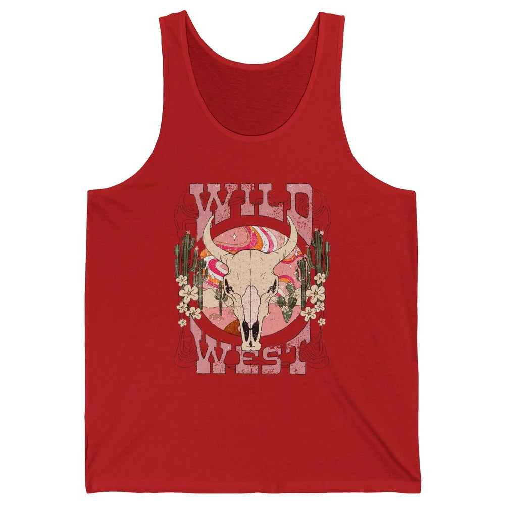 Retro Rainbow Desert Bull Skull Wild West Western Country Unisex Jersey Tank