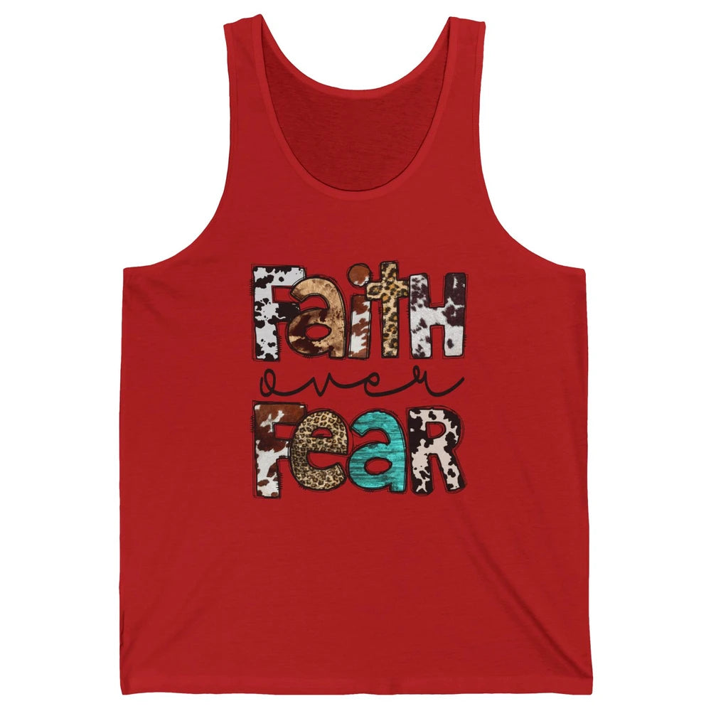 Leopard Faith Over Fear Cowboy Western Country Christian Unisex Jersey Tank