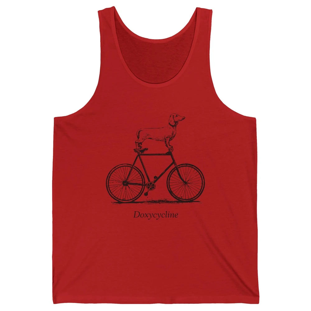 Dachshund On Bicycle Doxycycline Pun Veterinary Vet Tech Unisex Jersey Tank