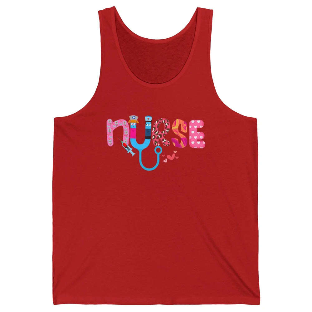 Nurse Happy Valentine's Day Love ER ICU NICU Emergency Nursing Leopard Stethoscope Love Needles Unisex Jersey Tank
