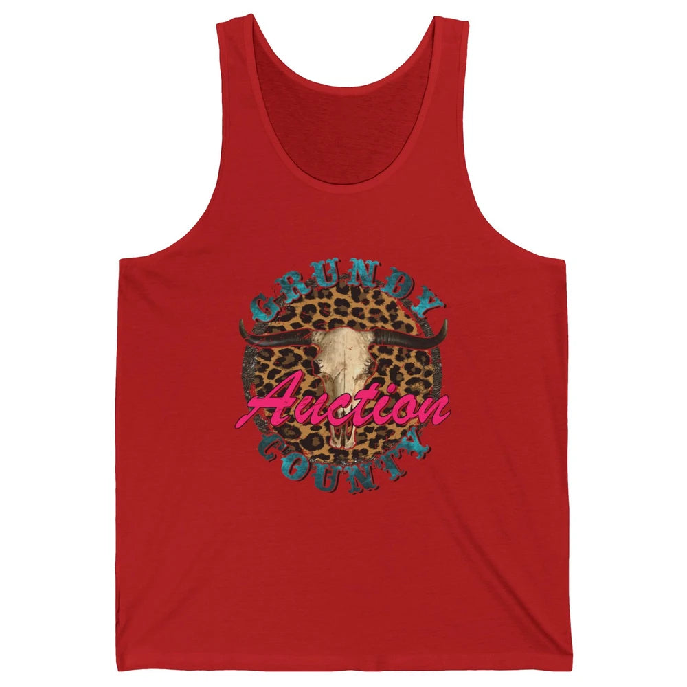 Leopard Grundy County Auction Bull Skull Western Country Unisex Jersey Tank