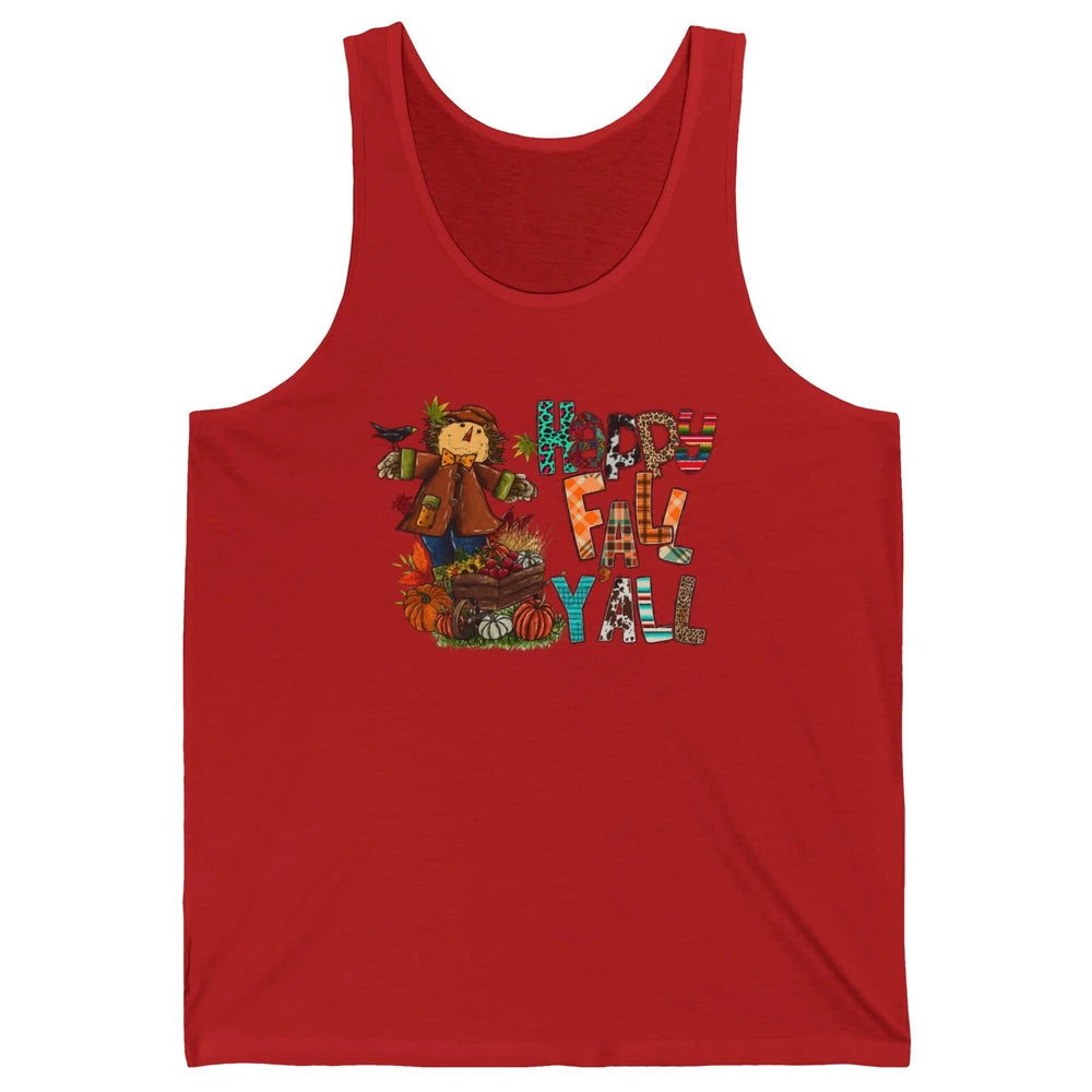 Happy Fall Y'all Leopard Pumpkin Western Autumn Thankful Unisex Jersey Tank