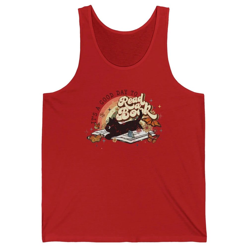 Retro Vintage Black Cat Its A Good Day To Read A Book Reader Unisex Jersey Tank