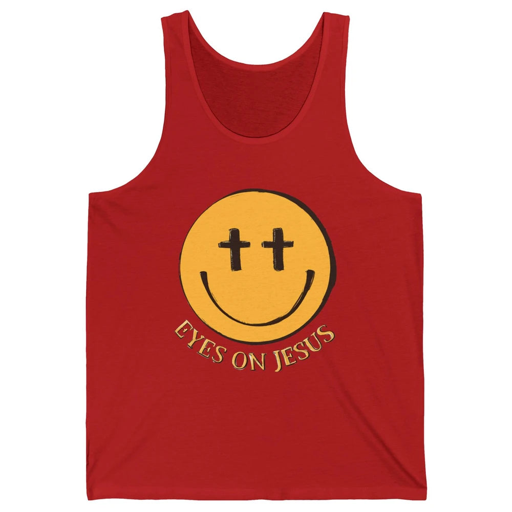 Retro Smiling Face Eyes On Jesus Christian Faith Religious Unisex Jersey Tank