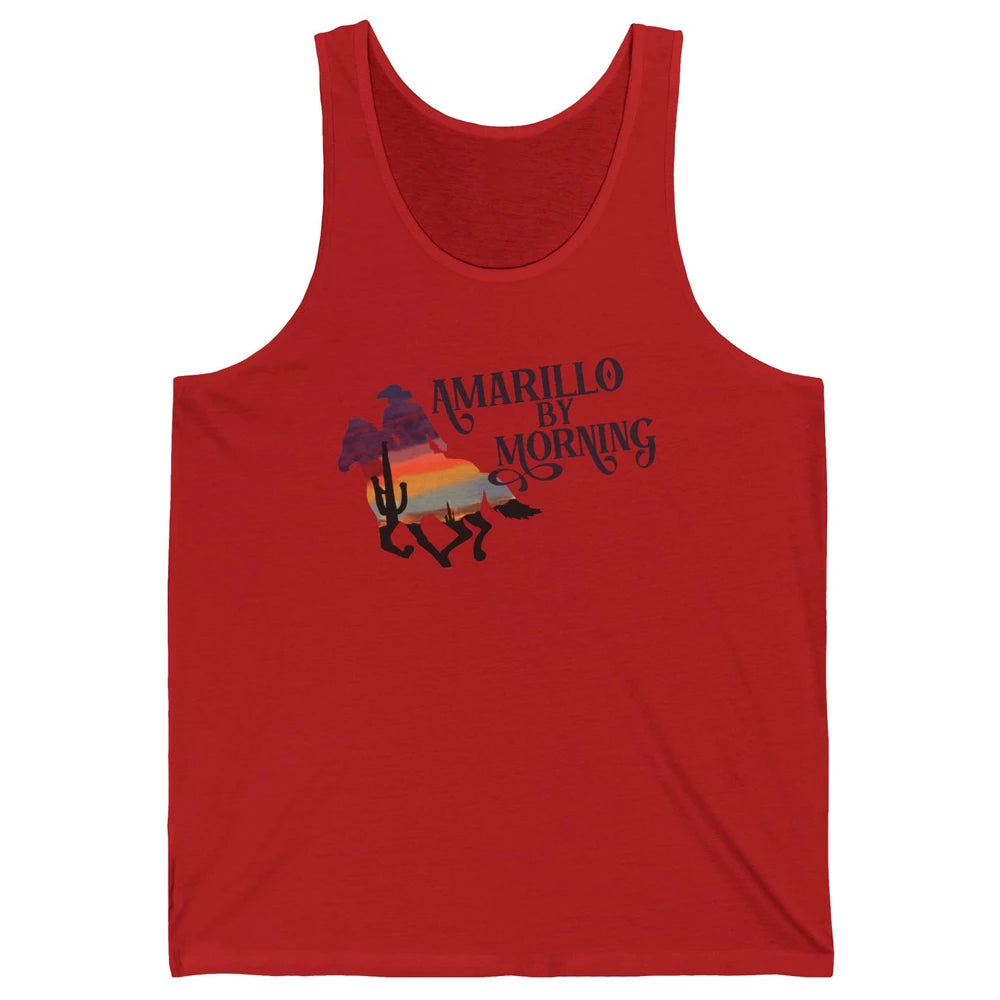 Retro Sunset Cowboy Amarillo By Morning Western Country Unisex Jersey Tank