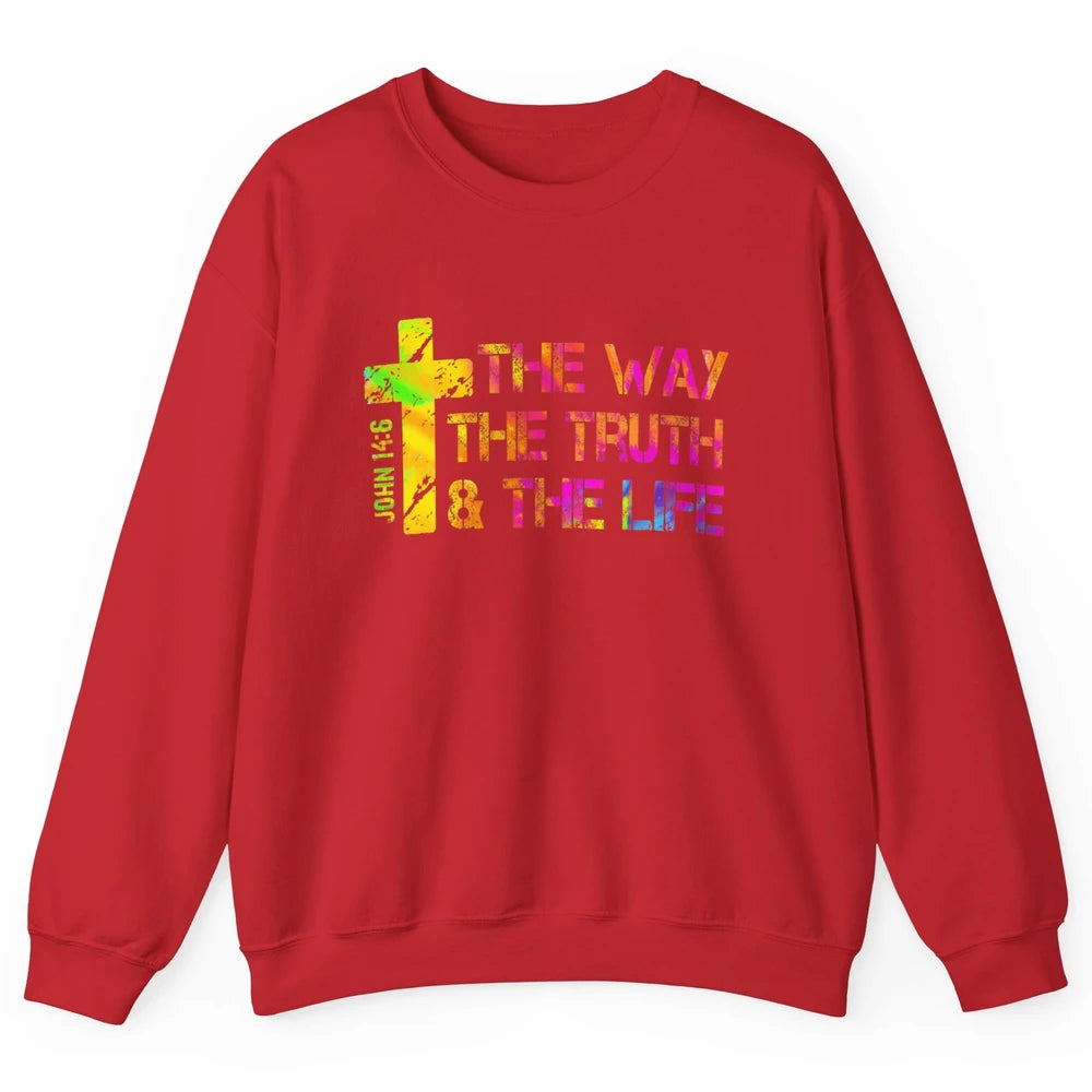 Way Truth Life Bible Verse Cross Christian Jesus God Faith Unisex Crewneck Sweatshirt