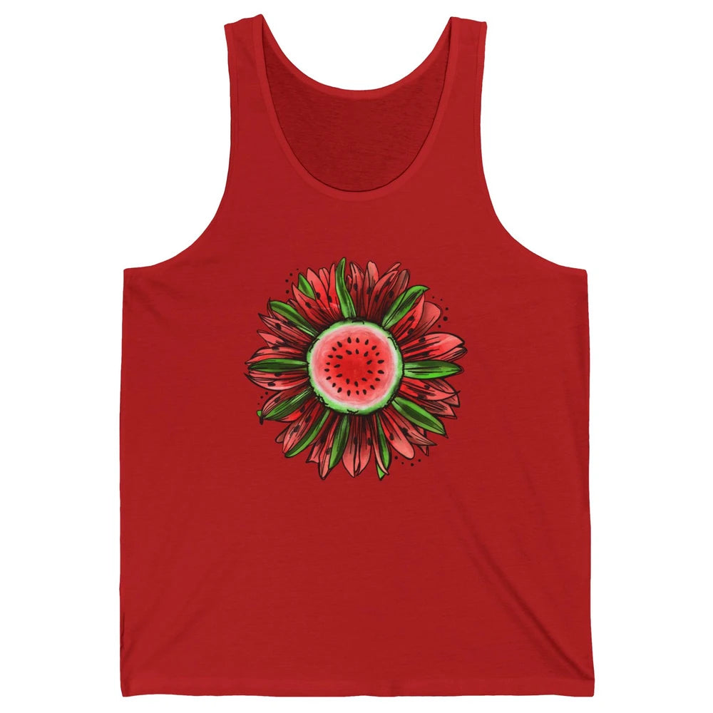 Watermelon Sunflower Summer Peace Love Watermelon Lover Gift Unisex Jersey Tank