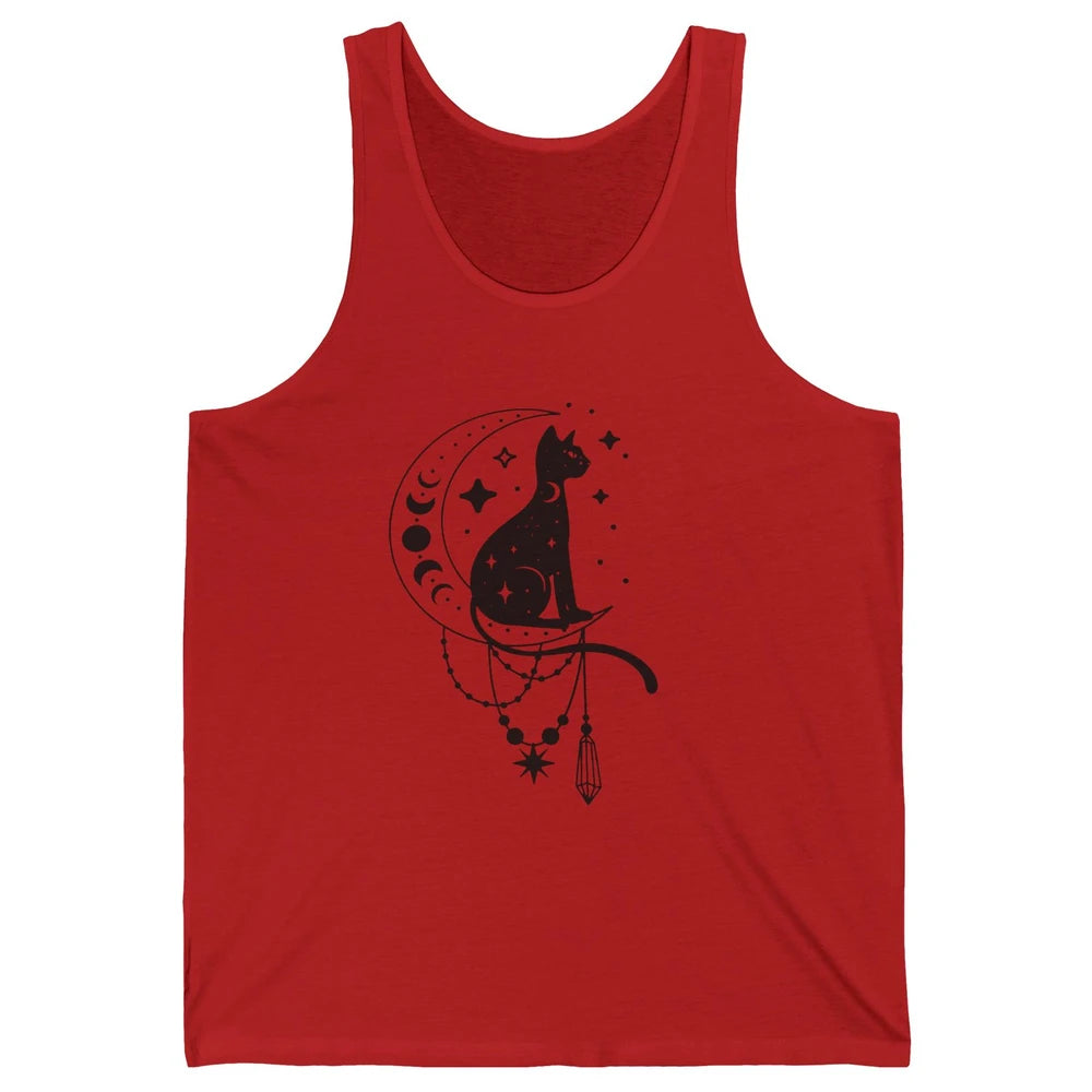 Retro Halloween Gothic Cat Witch The Moon Tarot Witchcraft Unisex Jersey Tank