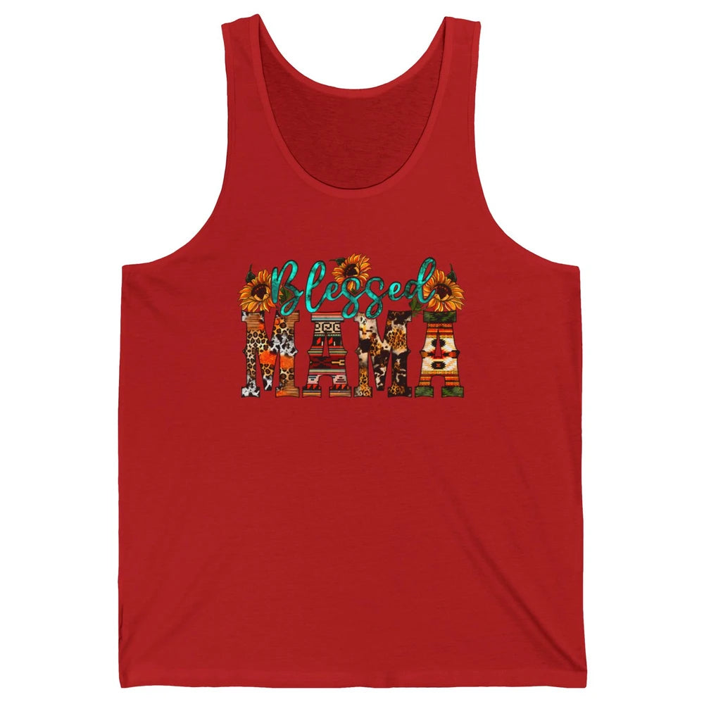 Leopard Sunflower Blessed Mama Western Mama Mothers Day Unisex Jersey Tank