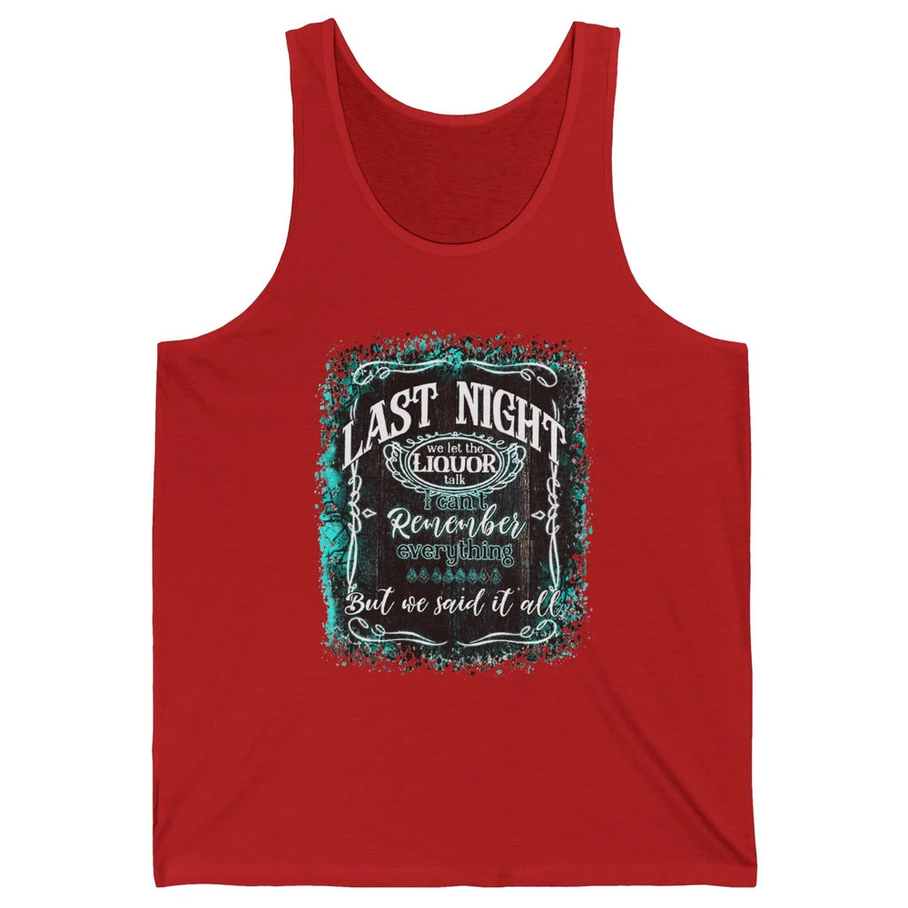 Retro Desert Cow Skull Last Night We Let Liquor Talk Western Unisex Jersey Tank