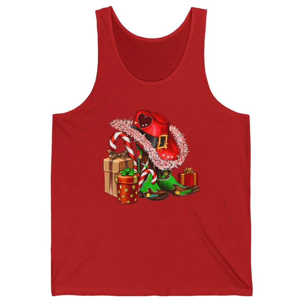 Christmas Western Cowgirl Hat Boots Cute Xmas Cowboy Texas Unisex Jersey Tank