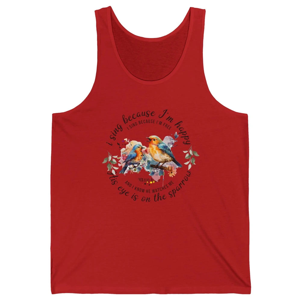 Christian Birds His Eyes Are On The Sparrow Bible Hand Drawn Unisex Jersey Tank