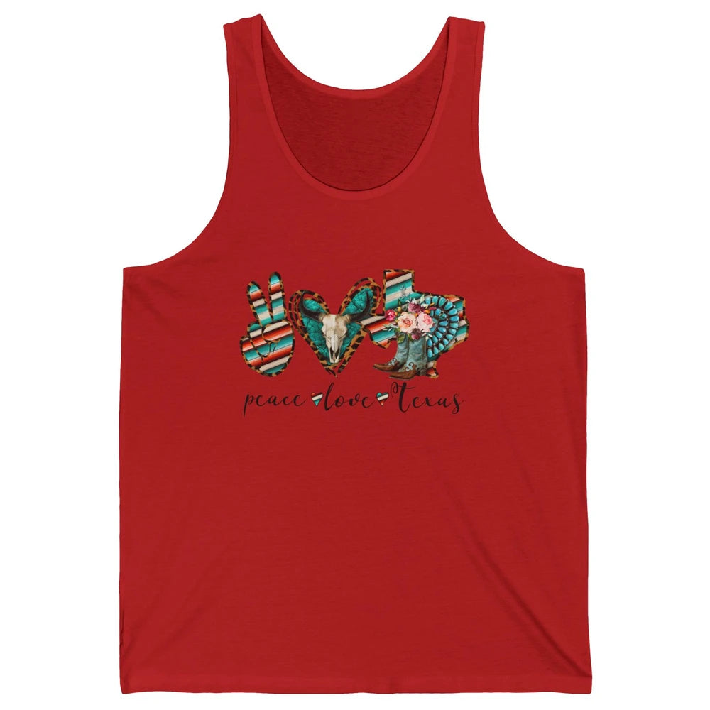 Peace Love Texas State Cowgirl Boot Western Girl Texas Pride Unisex Jersey Tank