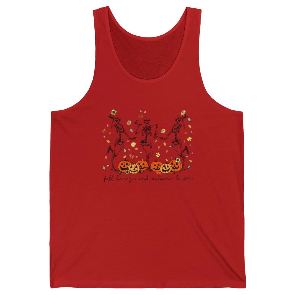 Retro Pumpkin Dancing Skeleton Fall Breeze And Autumn Leaves Unisex Jersey Tank