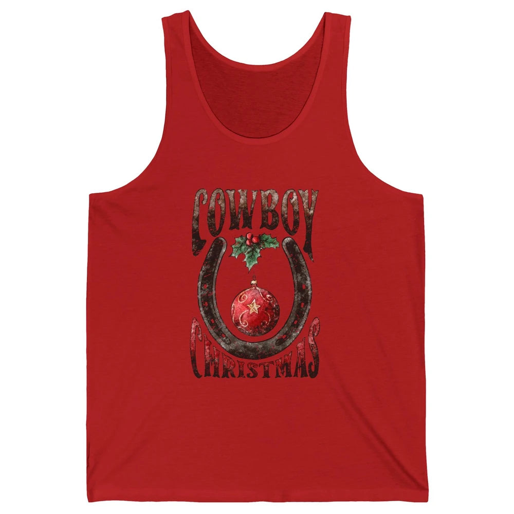 Christmas Cowboy Horseshoe Xmas Balls Western Christmas Unisex Jersey Tank