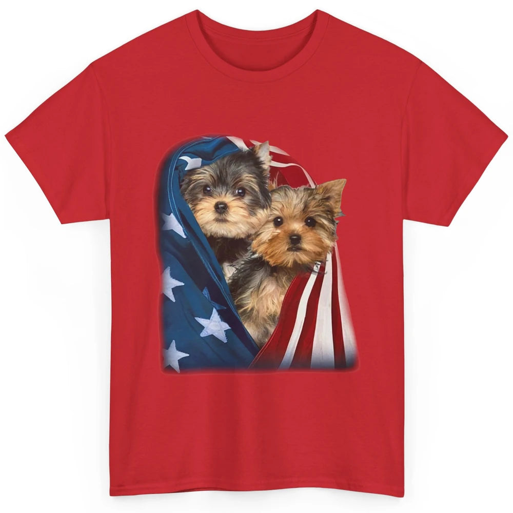 Yorkshire Terrier US Flag July 4th Patriotic Yorkie Puppies Classic Unisex T-Shirt