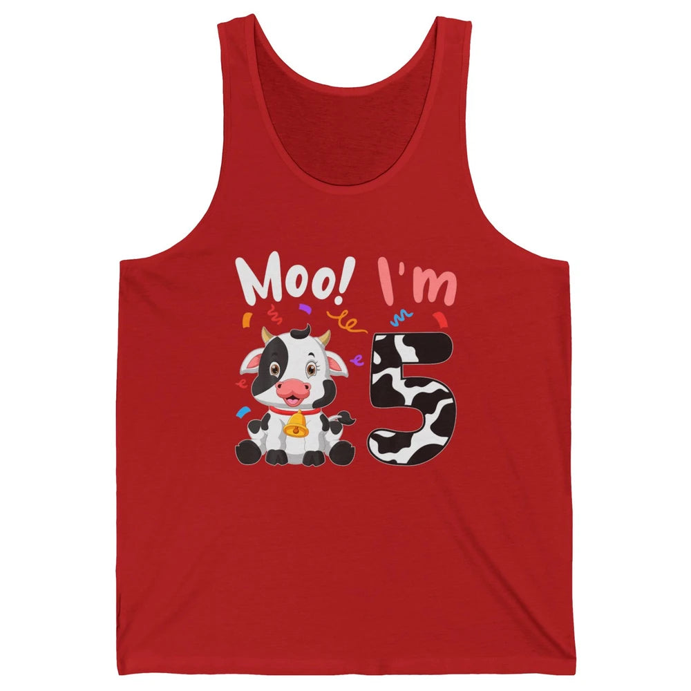 5th Birthday Moo Im 5 Cow Farm Animal Barnyard Family Party Unisex Jersey Tank