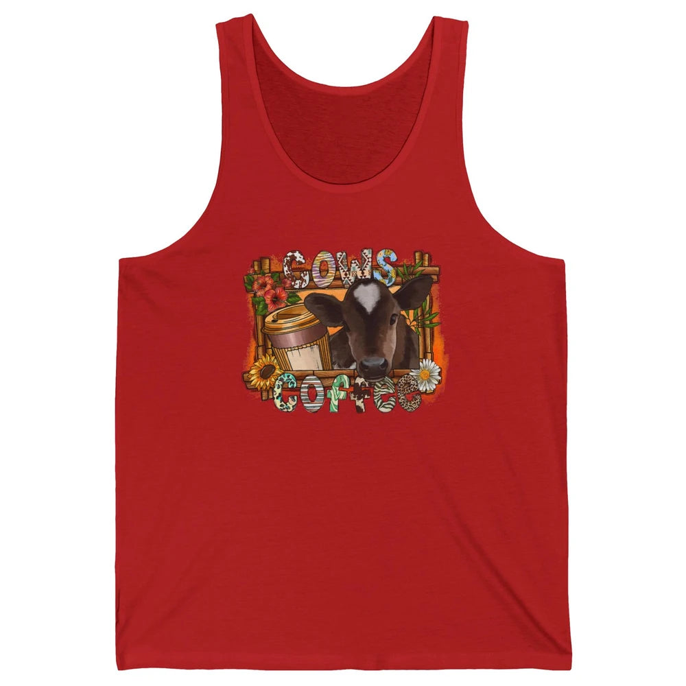 Cowhide Sunflower Cows Coffee Western Cattle Cow Mama Life Unisex Jersey Tank
