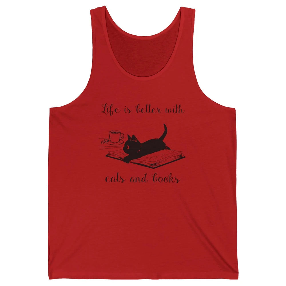 Retro Life Is Better With Cats And Books Reading Lovers Unisex Jersey Tank