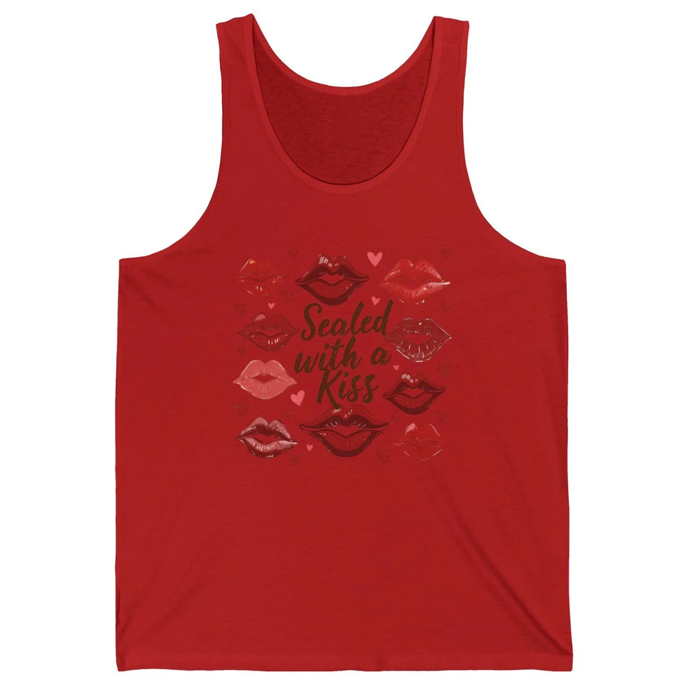 Sealed With A Kiss Sexy Red Lips Happy Valentine's Day Heart Love Unisex Jersey Tank