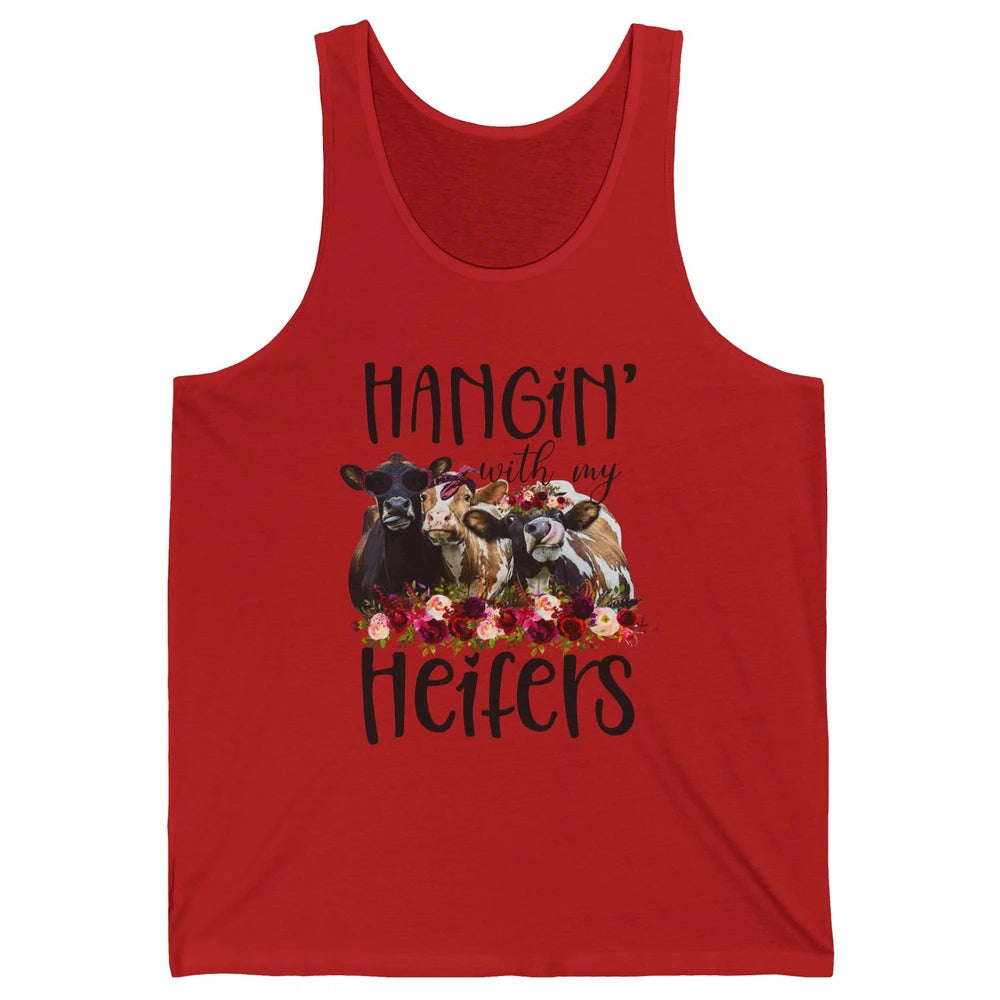 Funny Floral Heifer Hanging With My Heifer Cow Castle Farmer Unisex Jersey Tank