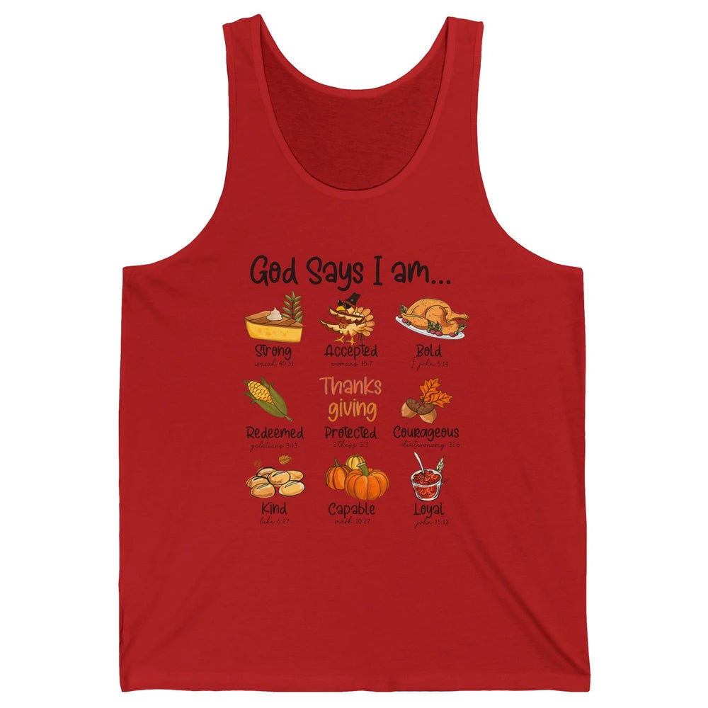 Retro Thanksgiving Turkey God Says I Am Bible Christian Fall Unisex Jersey Tank