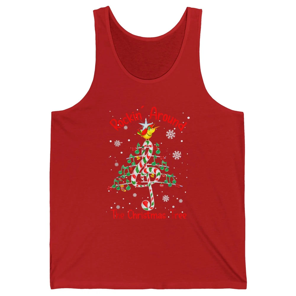 Rockin' Around The Christmas Tree Xmas Music Note Snow Retro Unisex Jersey Tank