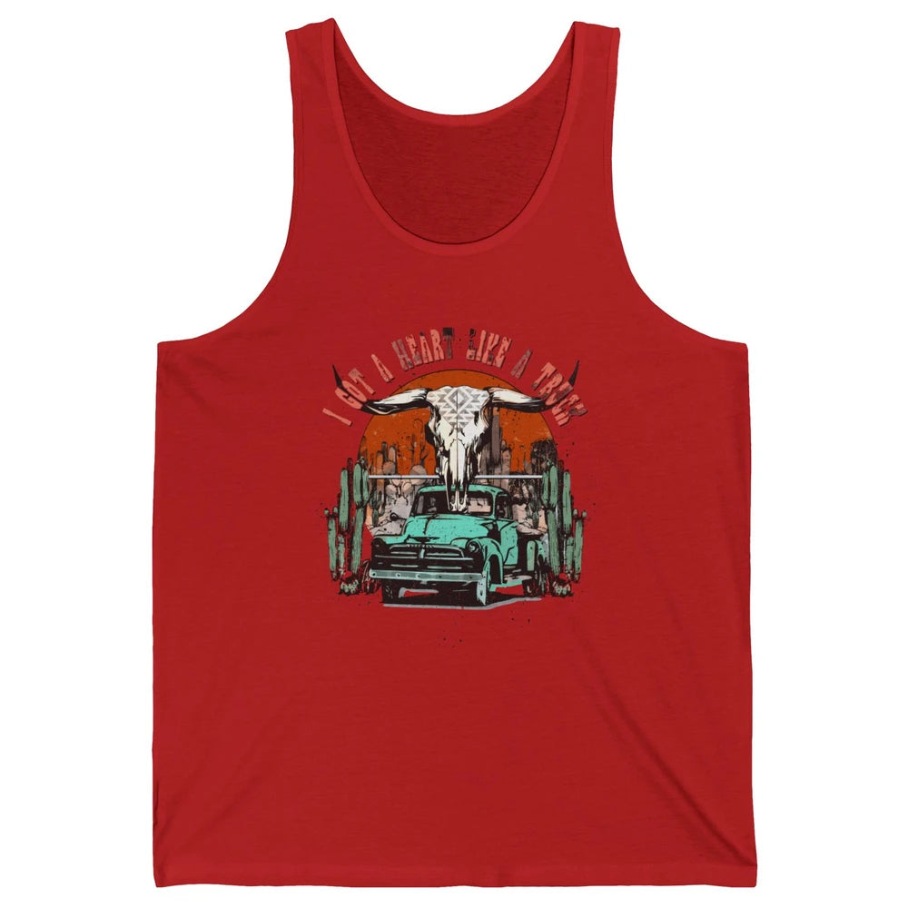 Desert Bull Skull Got A Heart Like A Truck Western Valentine Unisex Jersey Tank