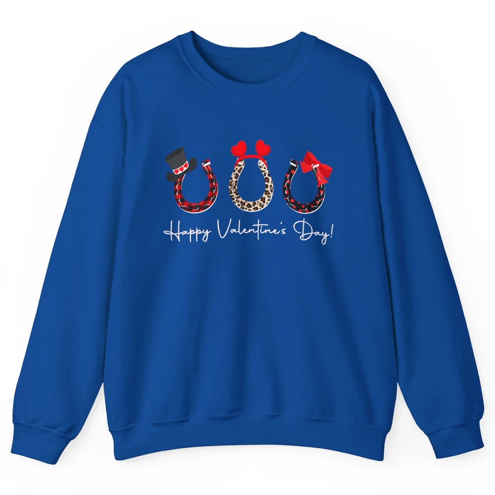 Leopard Red Plaid Heart Love Horseshoes Horse Lover Happy Valentine's Day Unisex Crewneck Sweatshirt