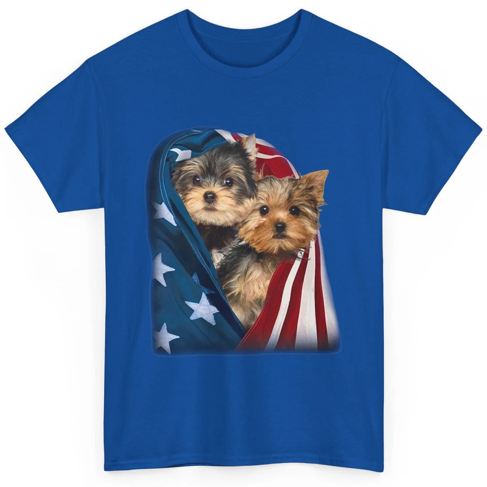 Yorkshire Terrier US Flag July 4th Patriotic Yorkie Puppies Classic Unisex T-Shirt