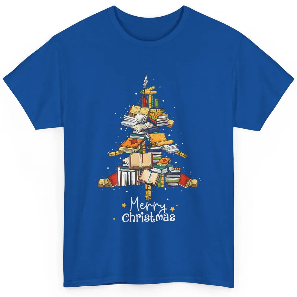 Merry Christmas Tree Reading Books Librarian Xmas Lighting Classic Unisex T-Shirt