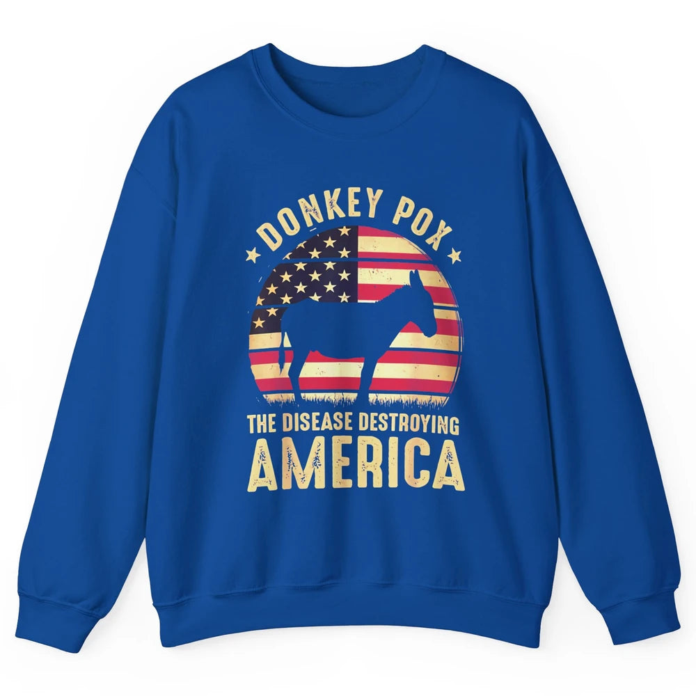 Vintage Donkey Pox The Disease Destroying America Usa Flag Unisex Crewneck Sweatshirt