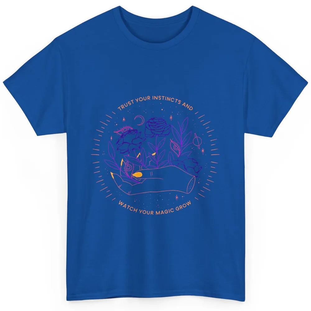 Watch Magic Grow Mystical Moon Witchy Hand Floral Rose Goth Classic Unisex T-Shirt