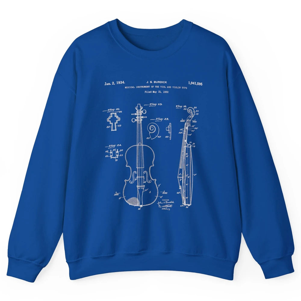 Vintage Patent Drawing Print Violin Player Retro Violinist Unisex Crewneck Sweatshirt