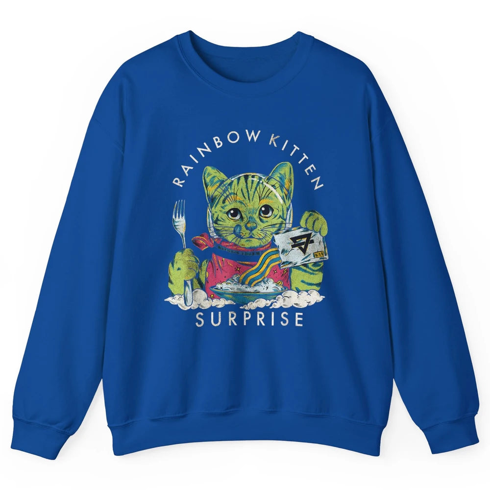 Retro Rainbow Kitten Surprise Gothic Halloween Funny Cat Pet Unisex Crewneck Sweatshirt