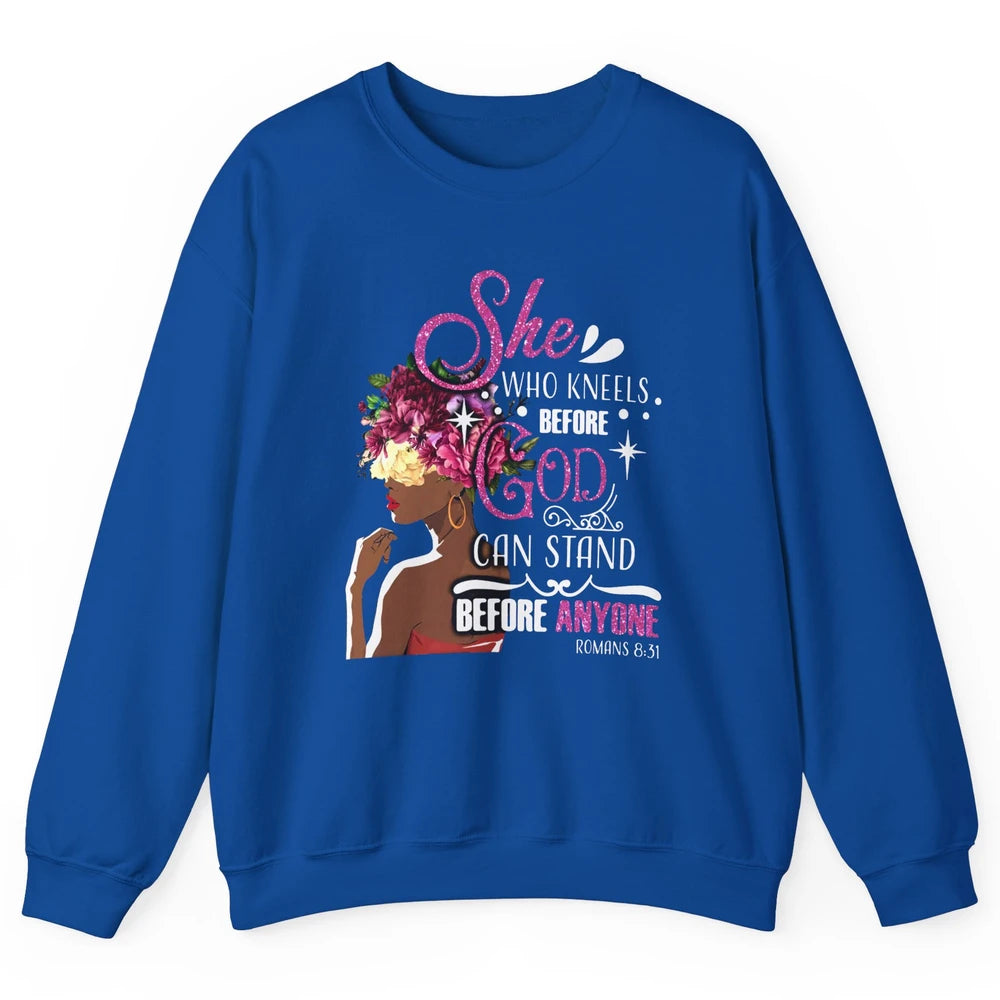Black Girl She Who Kneels Before God Christian Afro Women Unisex Crewneck Sweatshirt