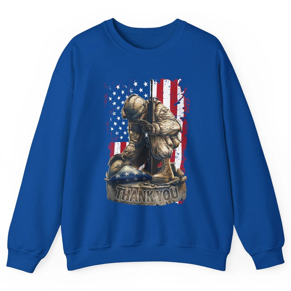 Vintage US Flag Veteran Thank You Military Boot Memorial Day Unisex Crewneck Sweatshirt