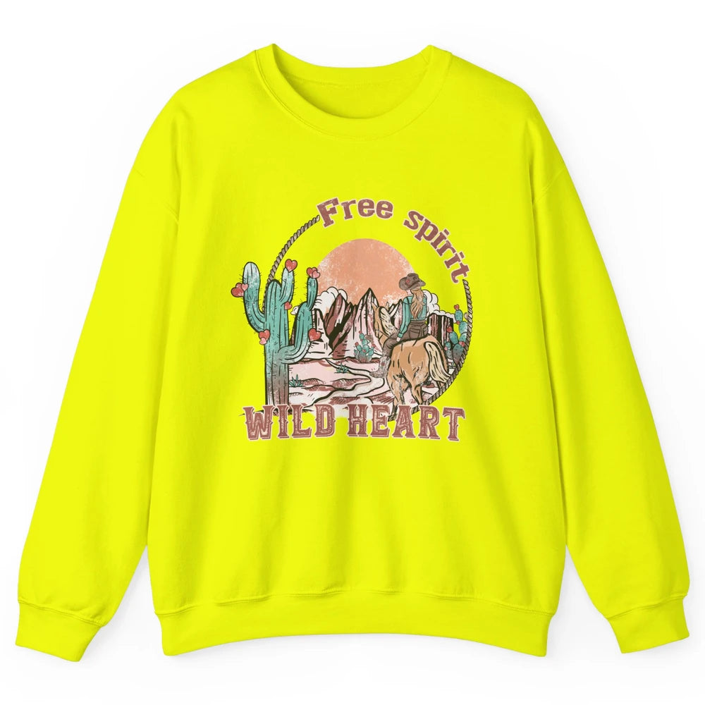 Free Spirit Wild Heart Cowgirl Western Country Happy Valentine's Day Rodeo Horseback Vintage Cactus Texas Horse Rider Howdy Unisex Crewneck Sweatshirt