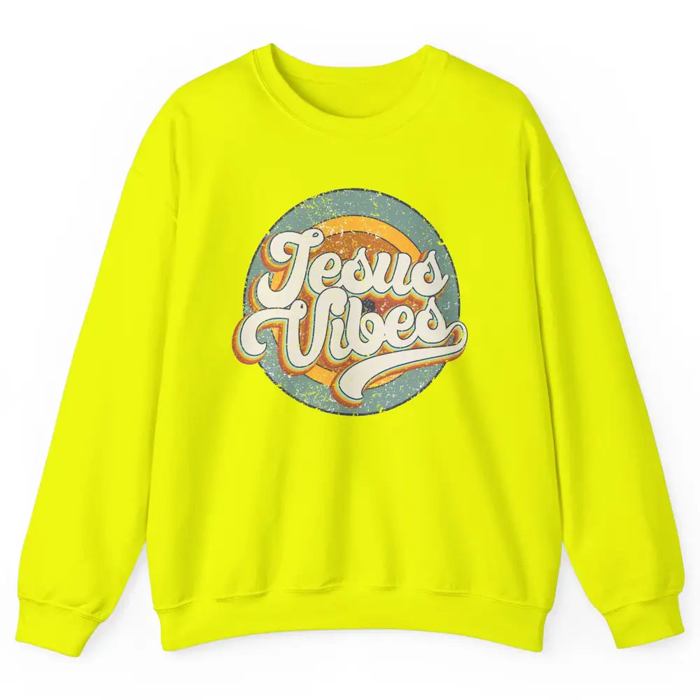 Retro Rainbow Jesus Vibes Bible Verse Christian Religious Unisex Crewneck Sweatshirt