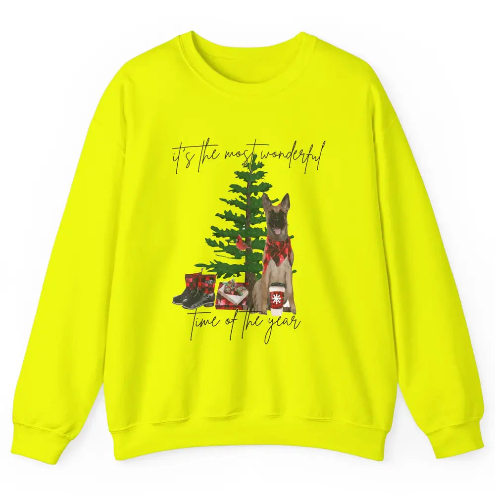 Belgian Malinois Christmas Tree Most Wonderful Time Of Year Unisex Crewneck Sweatshirt