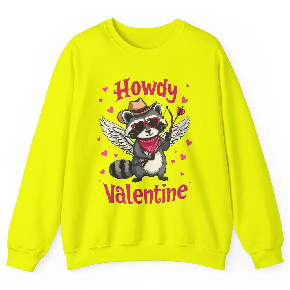 Howdy Valentine Cowboy Hat Cupid Raccoon Funny Opossum Love Heart Cute Western Possum Rodeo Unisex Crewneck Sweatshirt