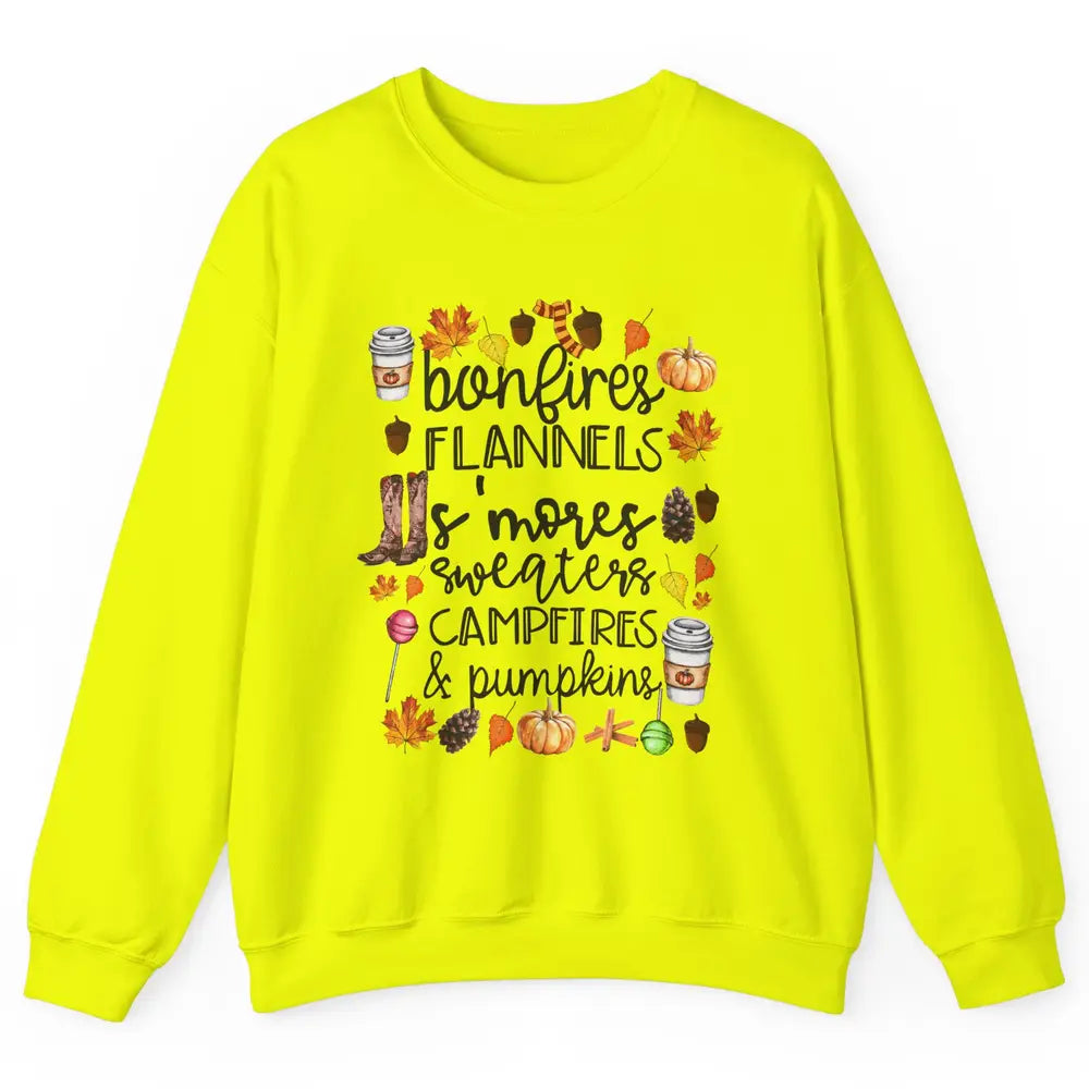 Fall Stuff Pumpkins Falling Leaves Campfire Halloween Autumn Unisex Crewneck Sweatshirt
