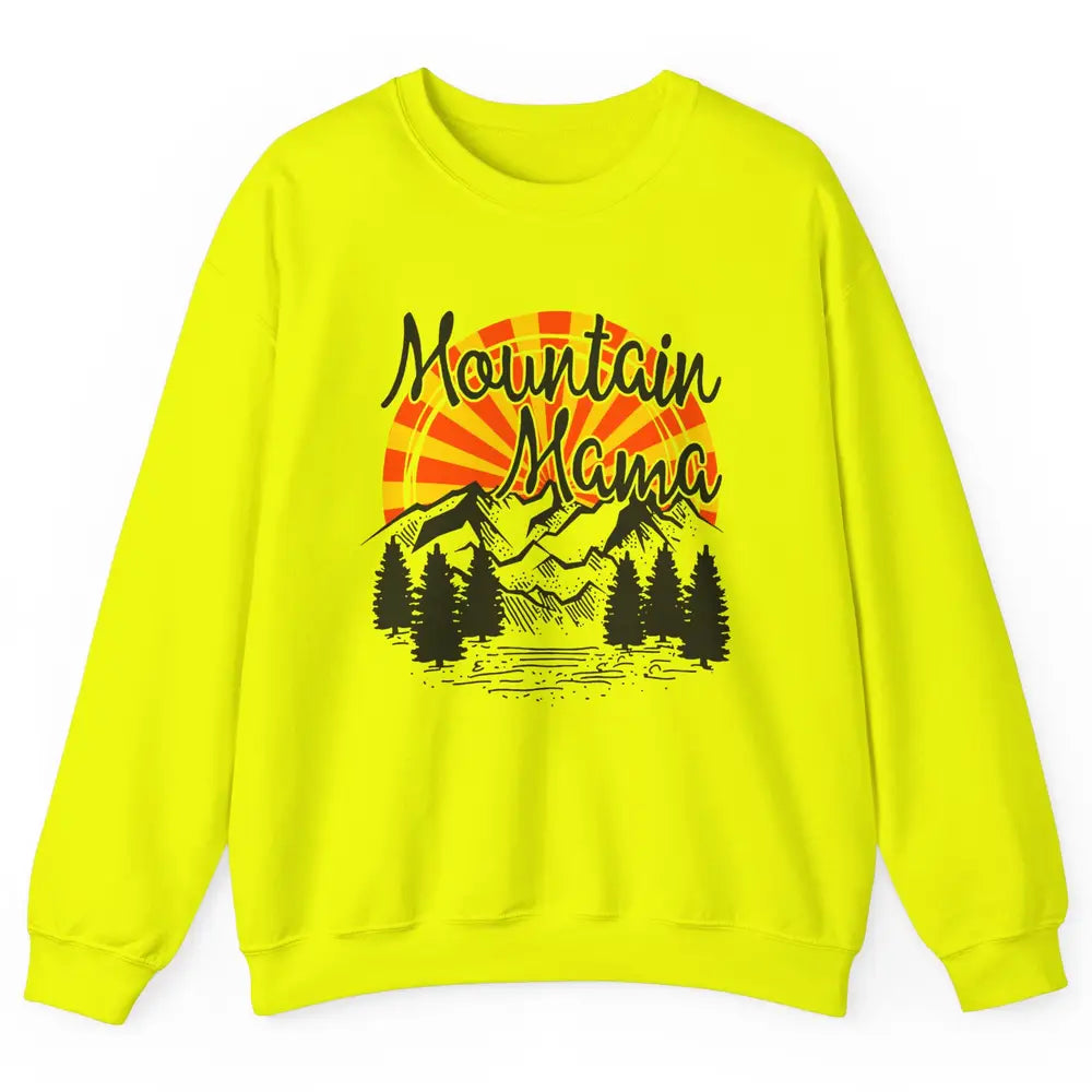 Retro Rainbow Sunset Mountain Mama Hiking Mom Climbing Unisex Crewneck Sweatshirt
