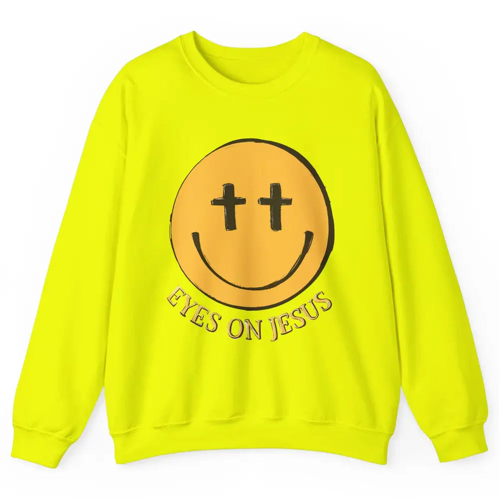 Retro Smiling Face Eyes On Jesus Christian Faith Religious Unisex Crewneck Sweatshirt