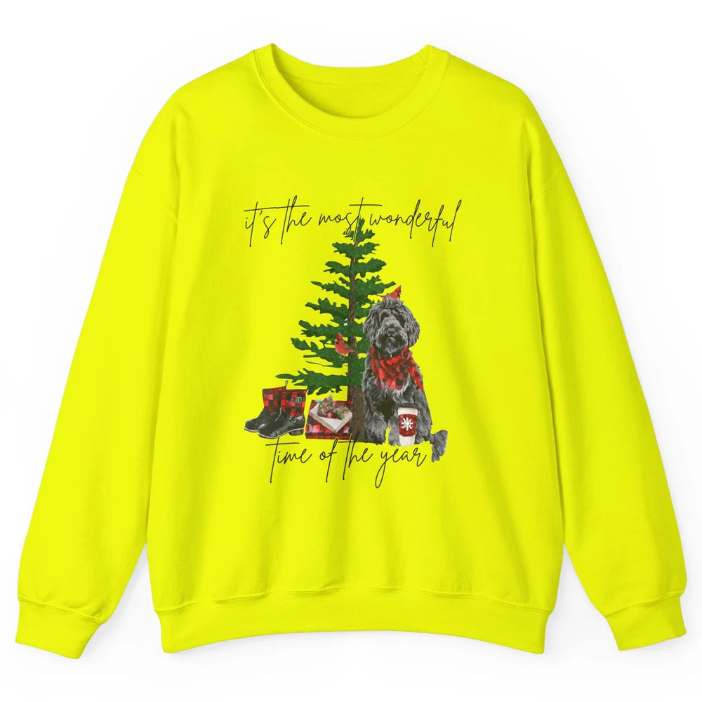 Black Golden Labradoodle Christmas Tree Most Wonderful Time Unisex Crewneck Sweatshirt