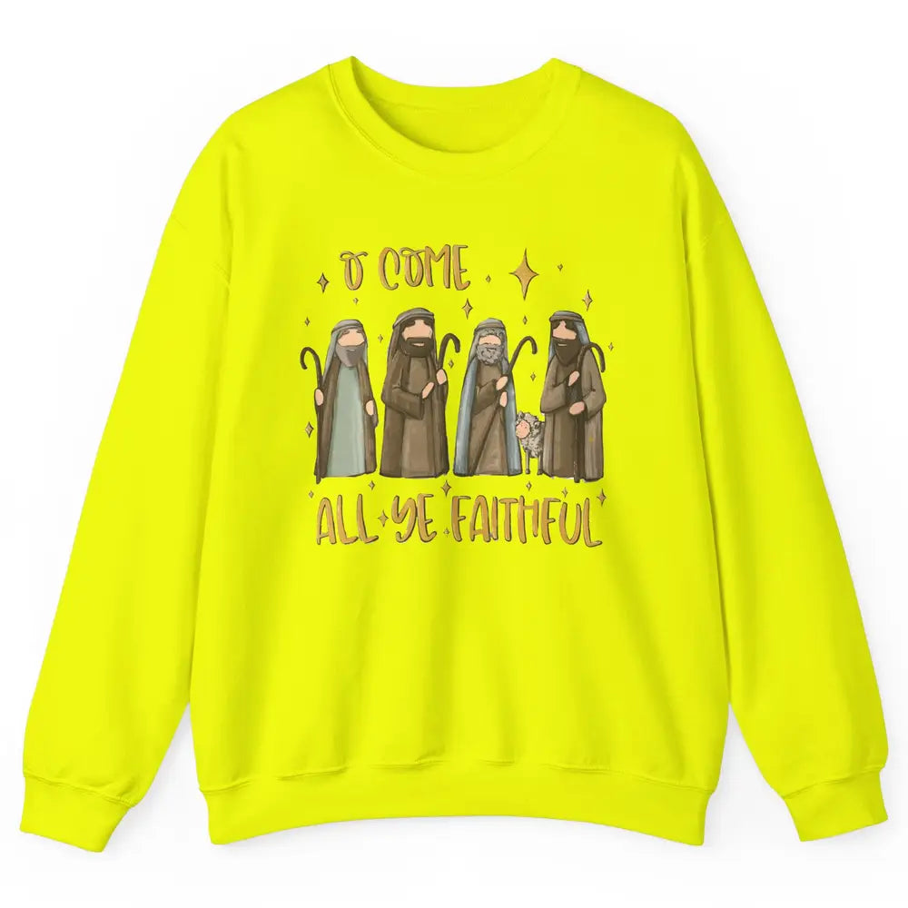 Retro Christmas O Come All Ye Faithful Christian Jesus Faith Unisex Crewneck Sweatshirt