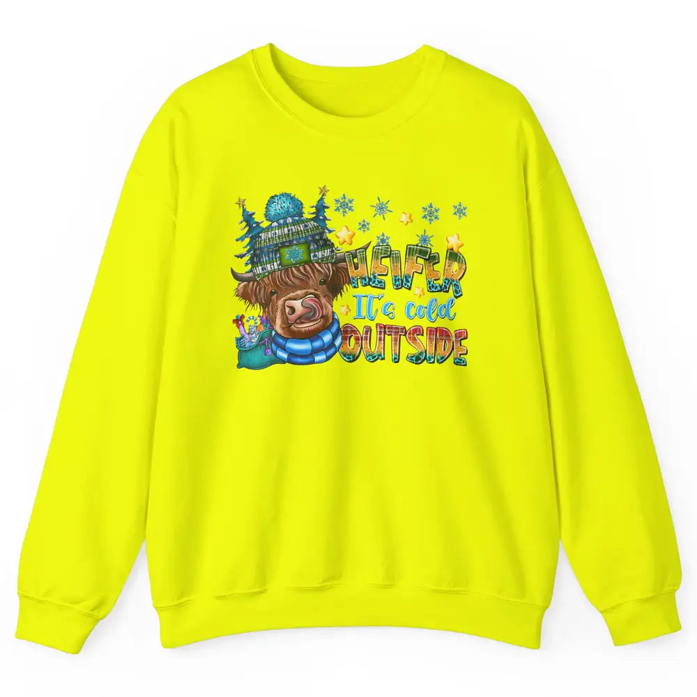 Retro Christmas Highland Cow Heifer It's Cold Outside Winter Unisex Crewneck Sweatshirt