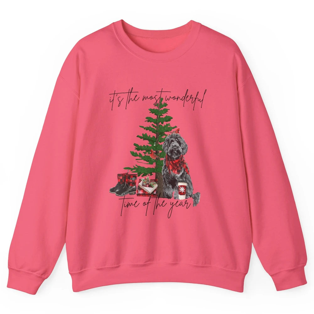 Black Golden Labradoodle Christmas Tree Most Wonderful Time Unisex Crewneck Sweatshirt