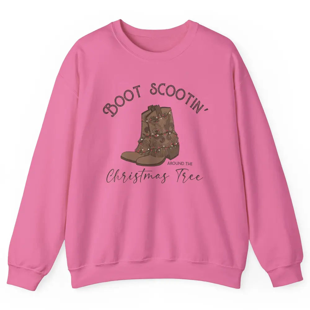 Retro Cowboy Boots Scootin' Around Christmas Tree Western Unisex Crewneck Sweatshirt